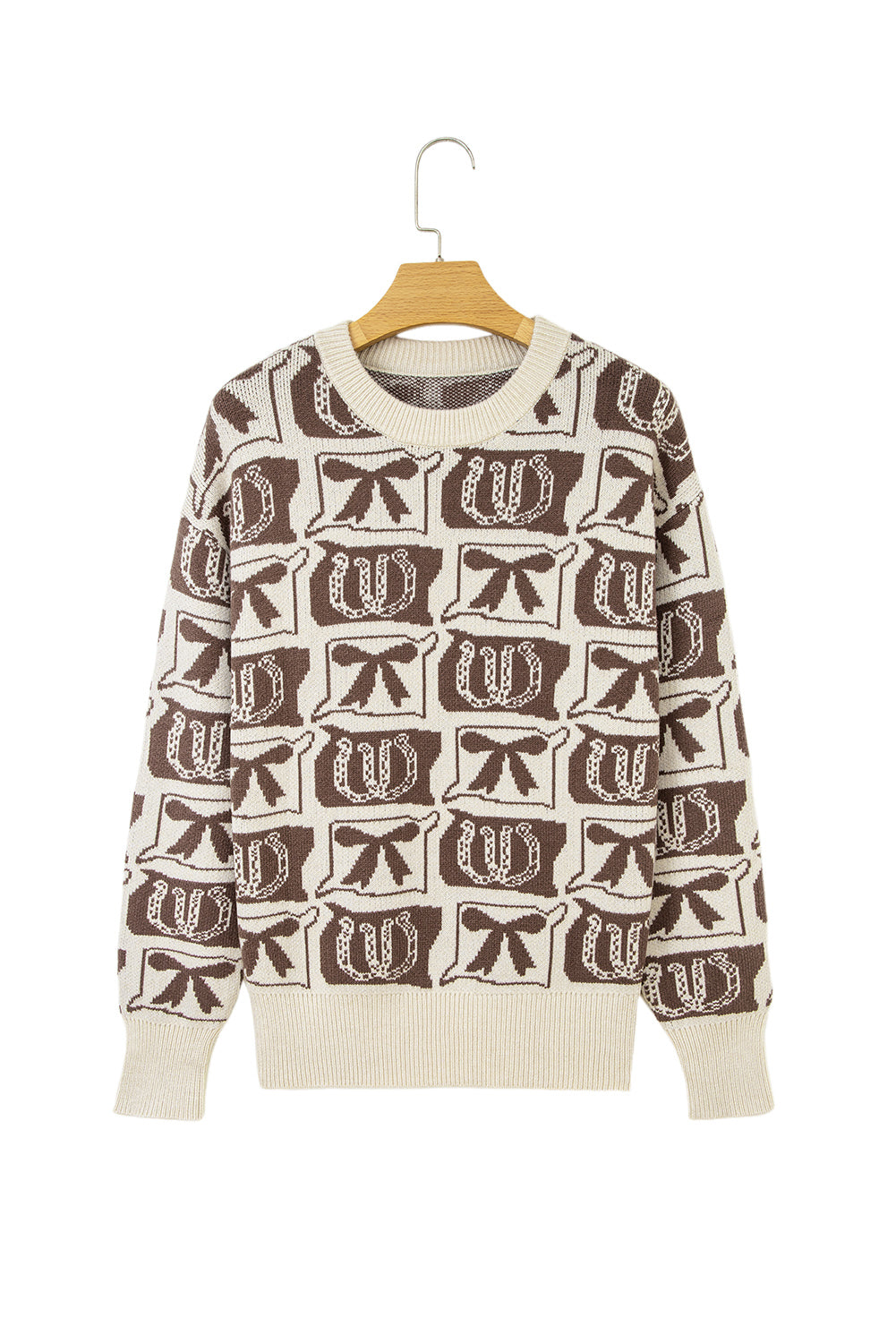 Pink Colorblock Bow Pattern Drop Sleeve Sweater