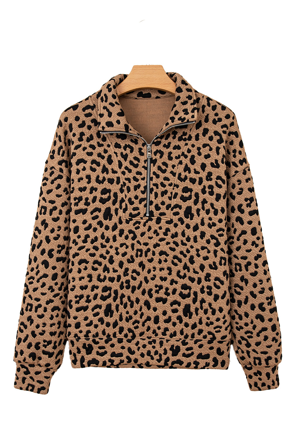 Brown Leopard Print Quarter Zip Sweatshirt