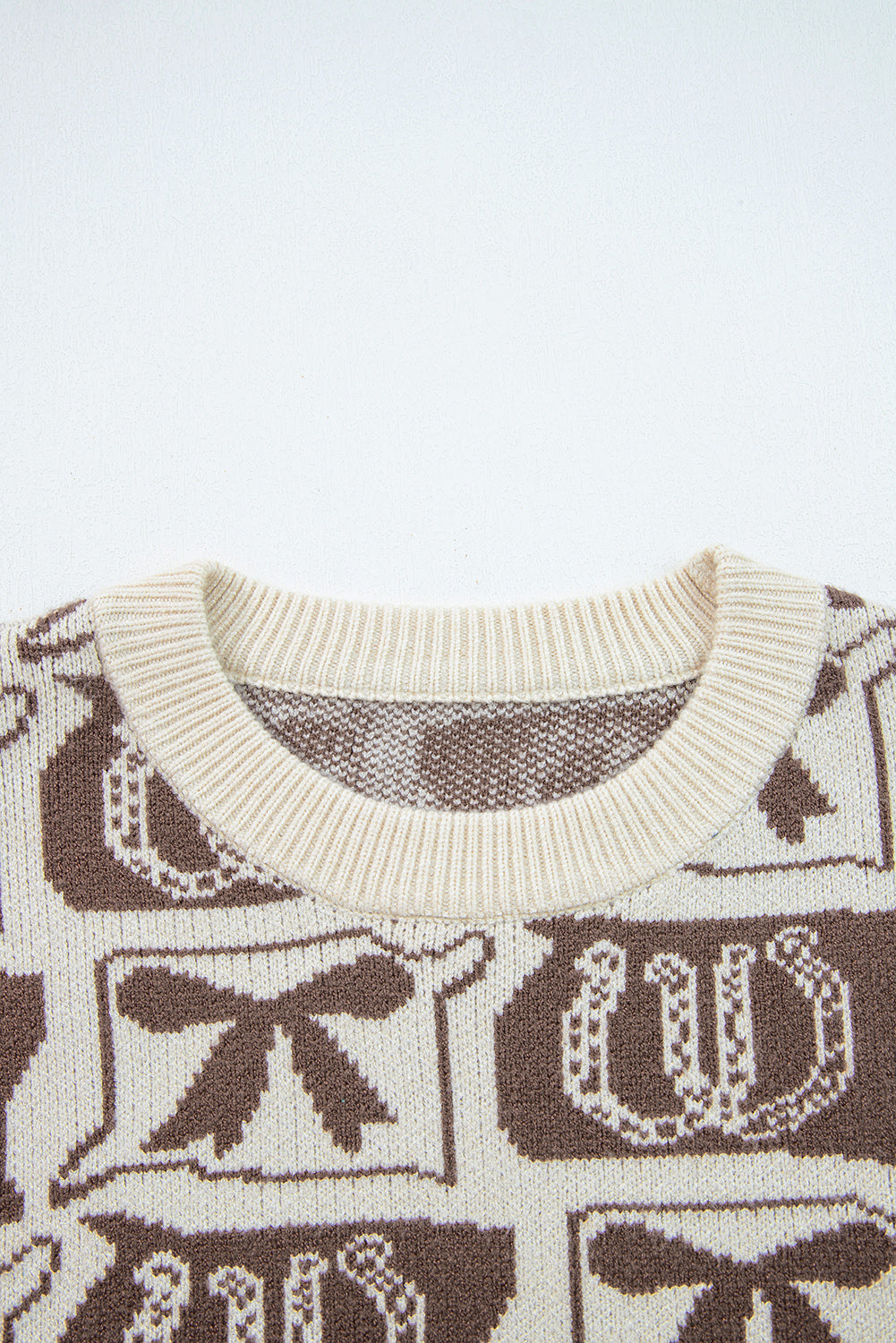 Pink Colorblock Bow Pattern Drop Sleeve Sweater