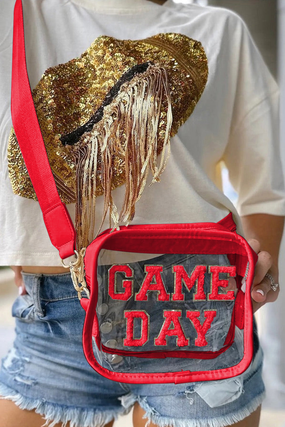 Orange Chenille GAME DAY Pattern Clear Bag