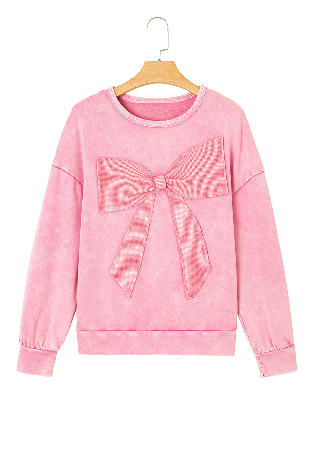 Orchid Bouquet Mineral Wash Waffle Bow Patched Pullover Sweatshirt