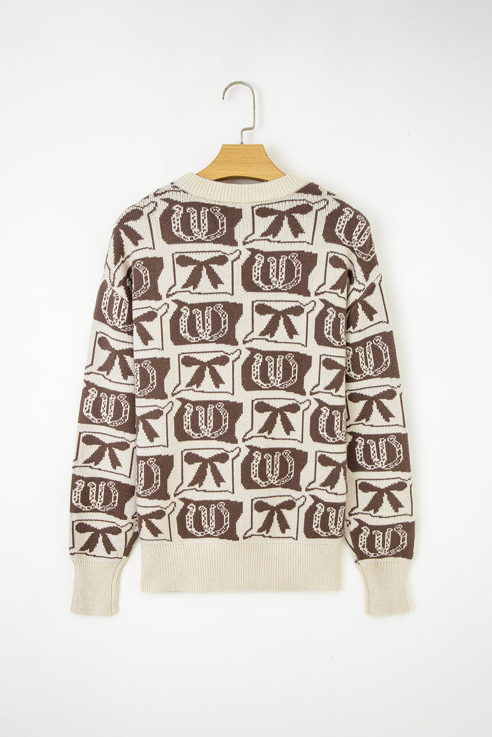 Pink Colorblock Bow Pattern Drop Sleeve Sweater