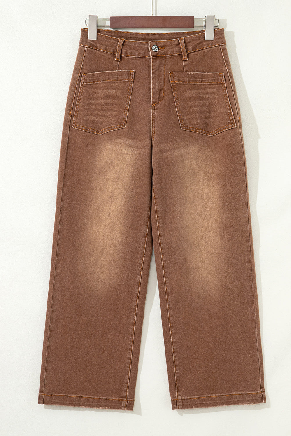 Brown Minimalist Patch Pocket High Waist Shift Jeans
