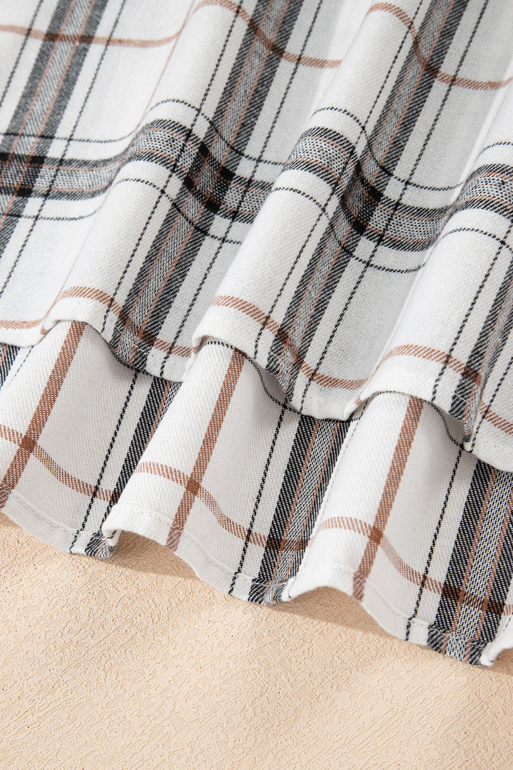 Red Plaid Print Collared V Neck Loose Blouse with Side Slits