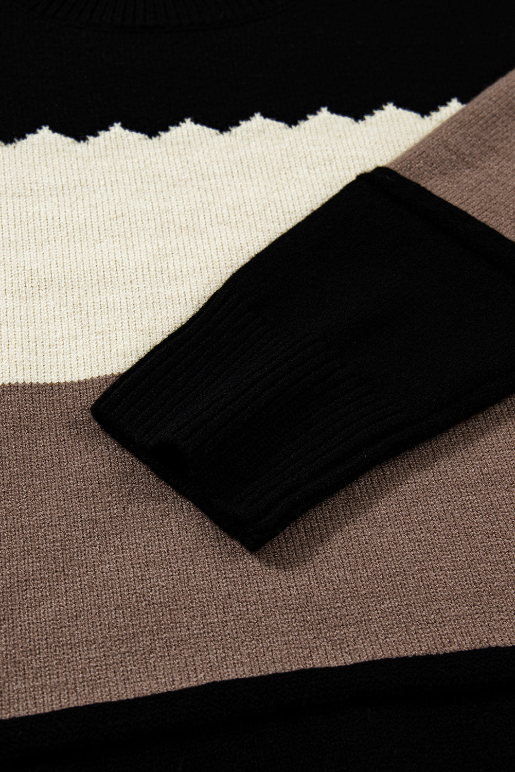 Brown Colorblock Crew Neck Drop Shoulder Sweater