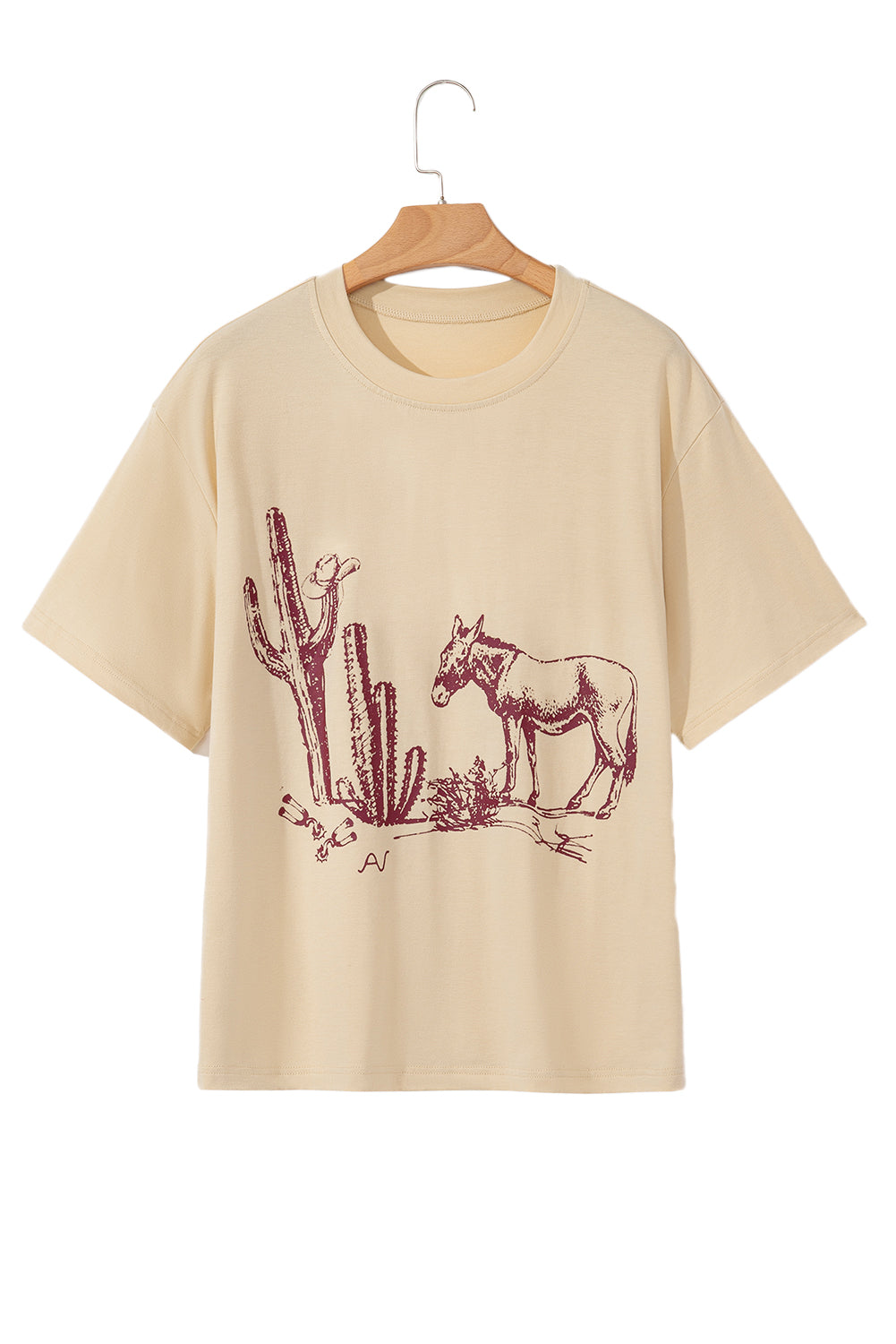 Parchment  Burro Cactus Graphic Crew Neck Plus Size Tee