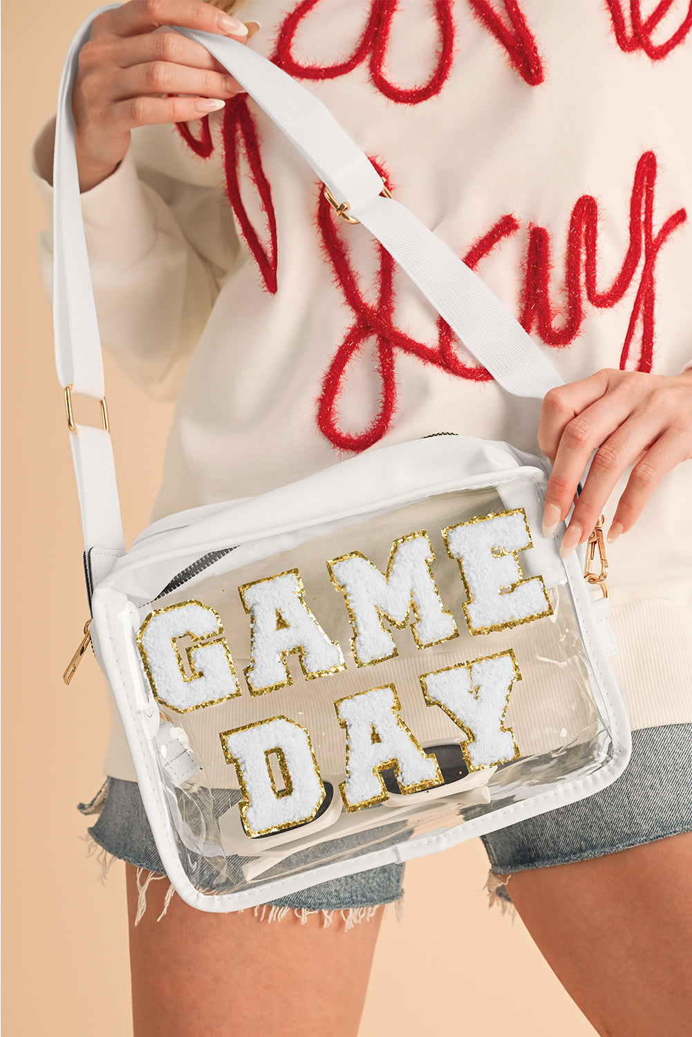 Orange Chenille GAME DAY Pattern Clear Bag