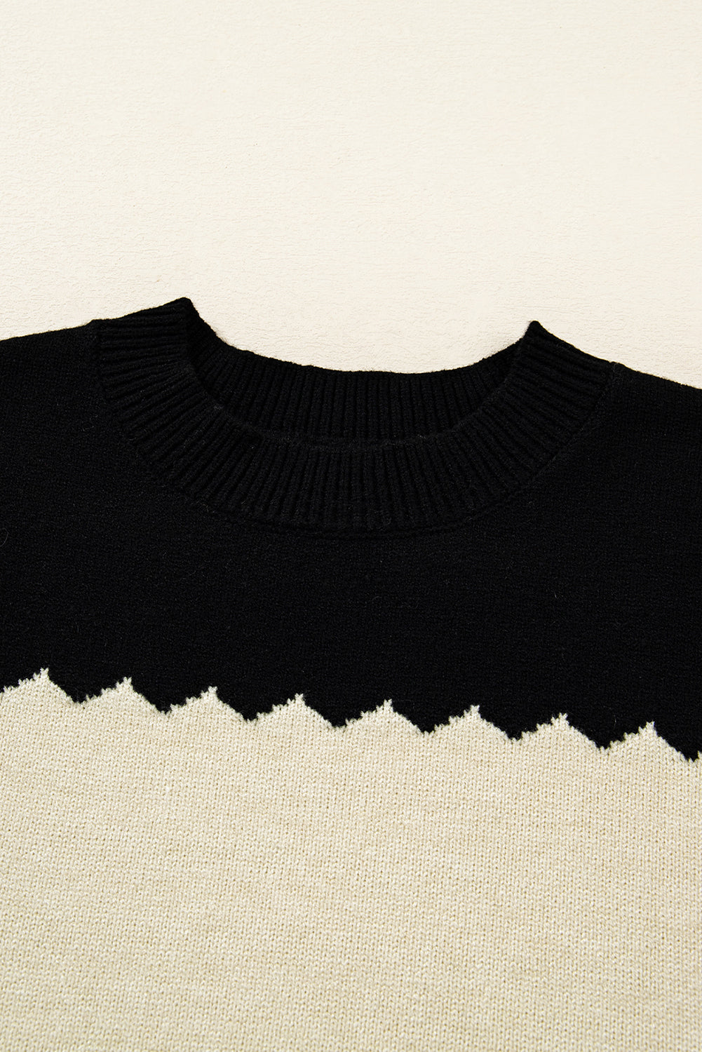 Brown Colorblock Crew Neck Drop Shoulder Sweater