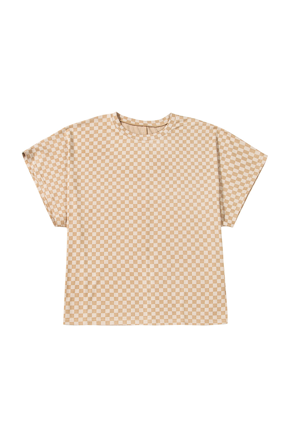Khaki Checkered Batwing Sleeve Plus Size T Shirt
