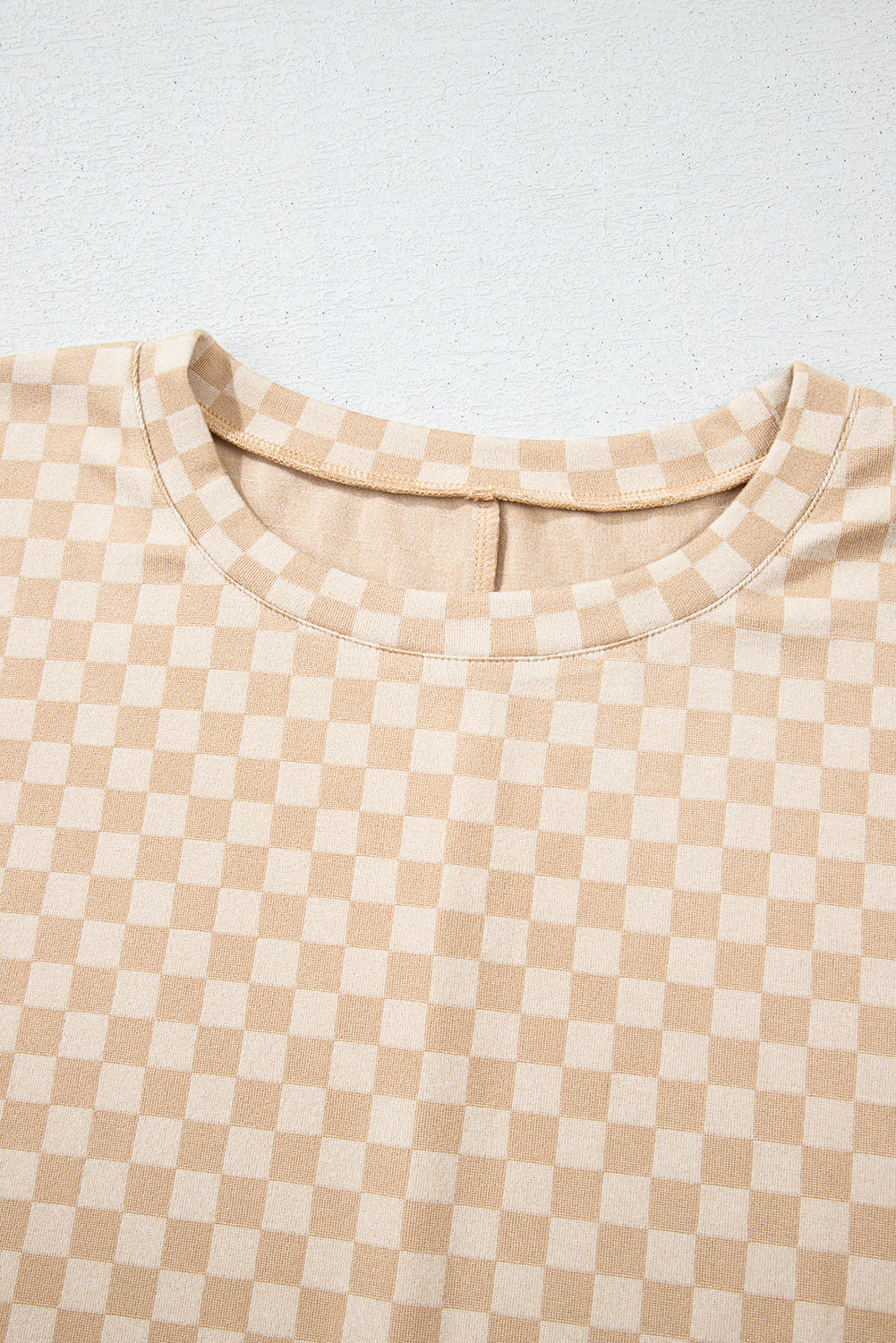 Khaki Checkered Batwing Sleeve Plus Size T Shirt