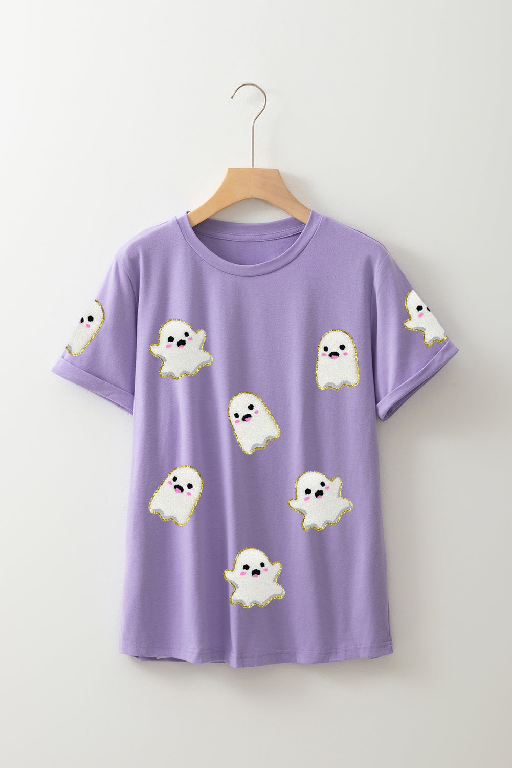 Wisteria Glitter Trim Chenille Ghost Sequins Patch Halloween Graphic Tee