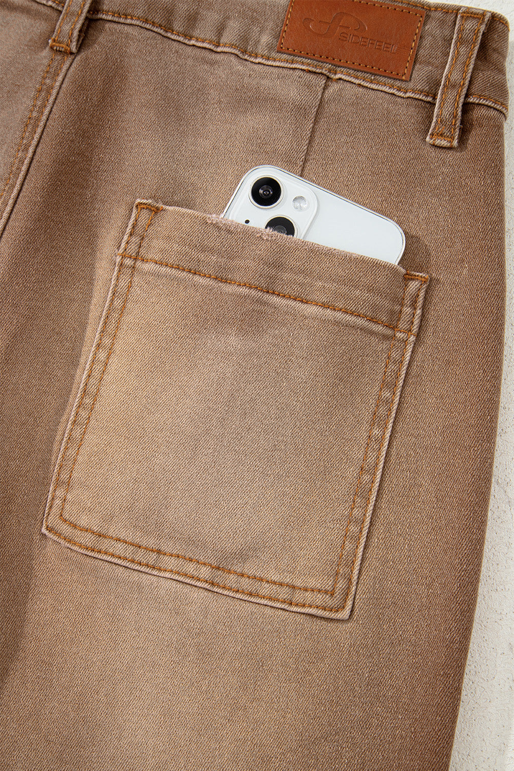 Brown Minimalist Patch Pocket High Waist Shift Jeans