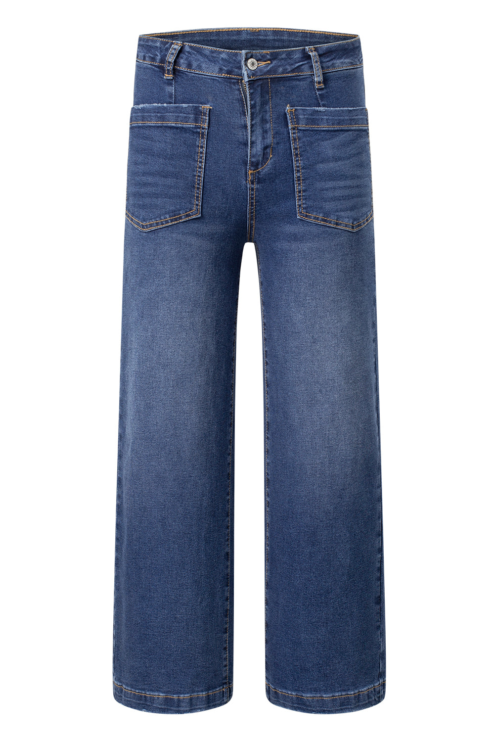 Brown Minimalist Patch Pocket High Waist Shift Jeans