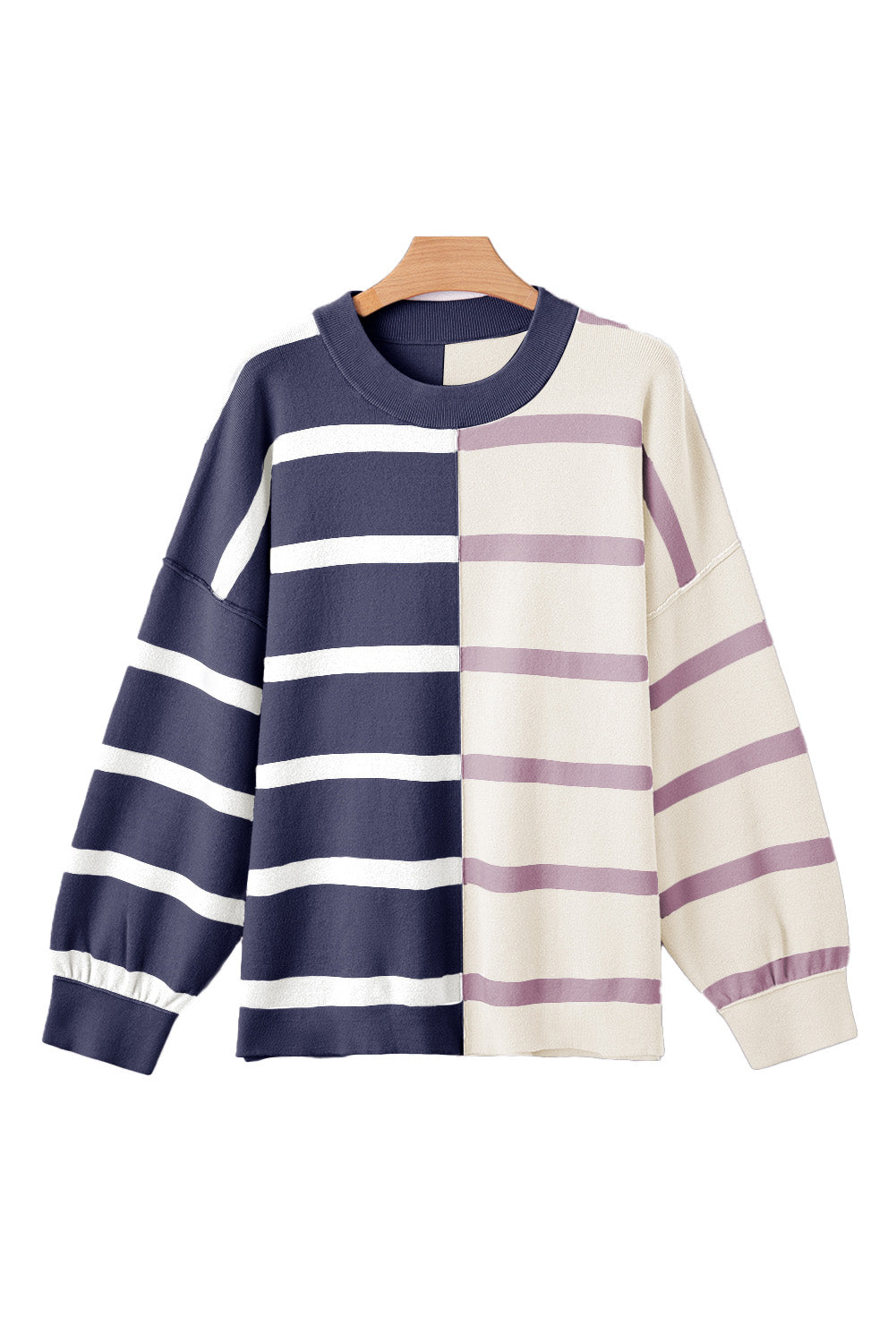 Blue Stripe Exposed Seam Patchwork Loose Sweater
