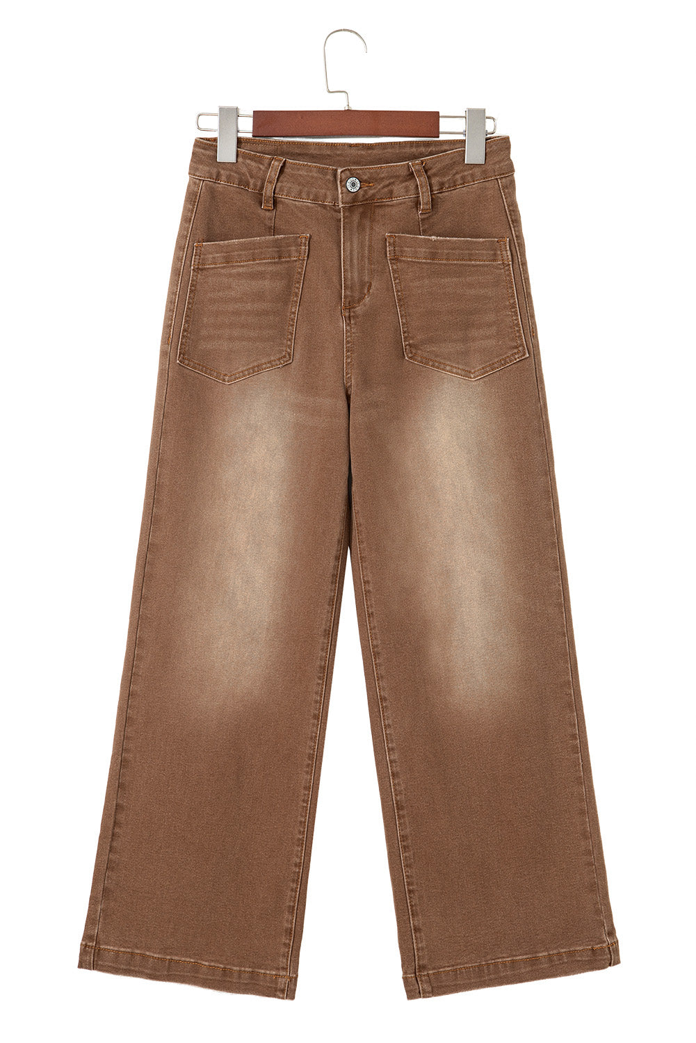 Brown Minimalist Patch Pocket High Waist Shift Jeans