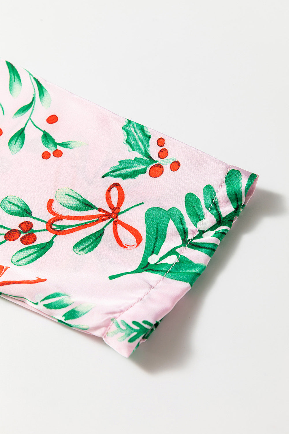Pink Christmas Print Plush Edge Collar Shirt Pants Pajama Set