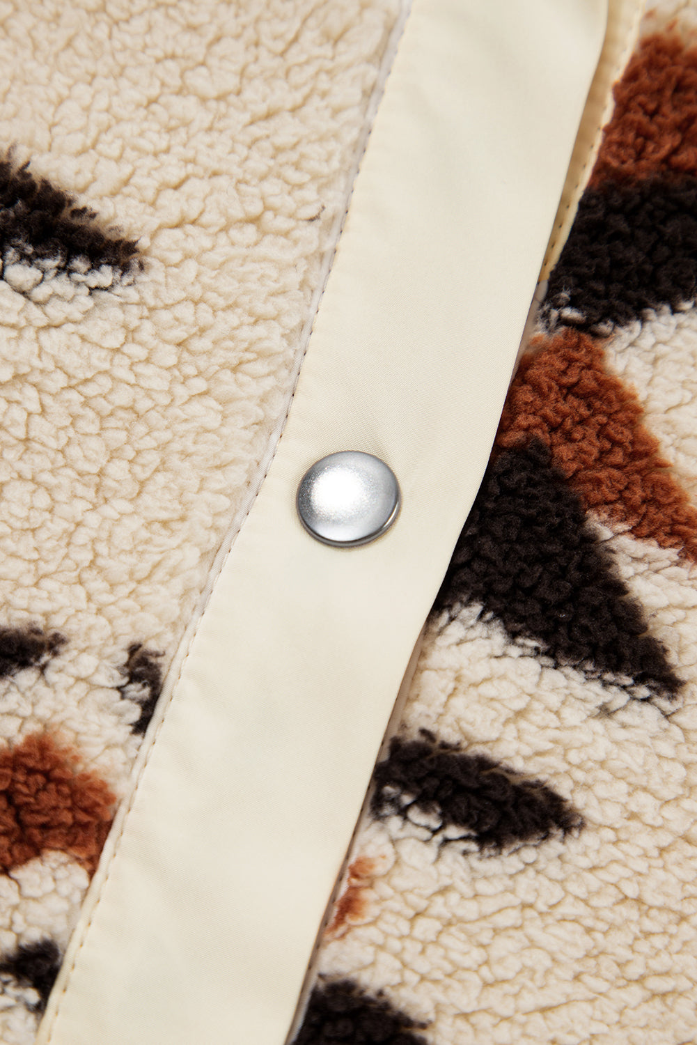 Beige Vintage Geometric Half Zip Plush Sweatshirt