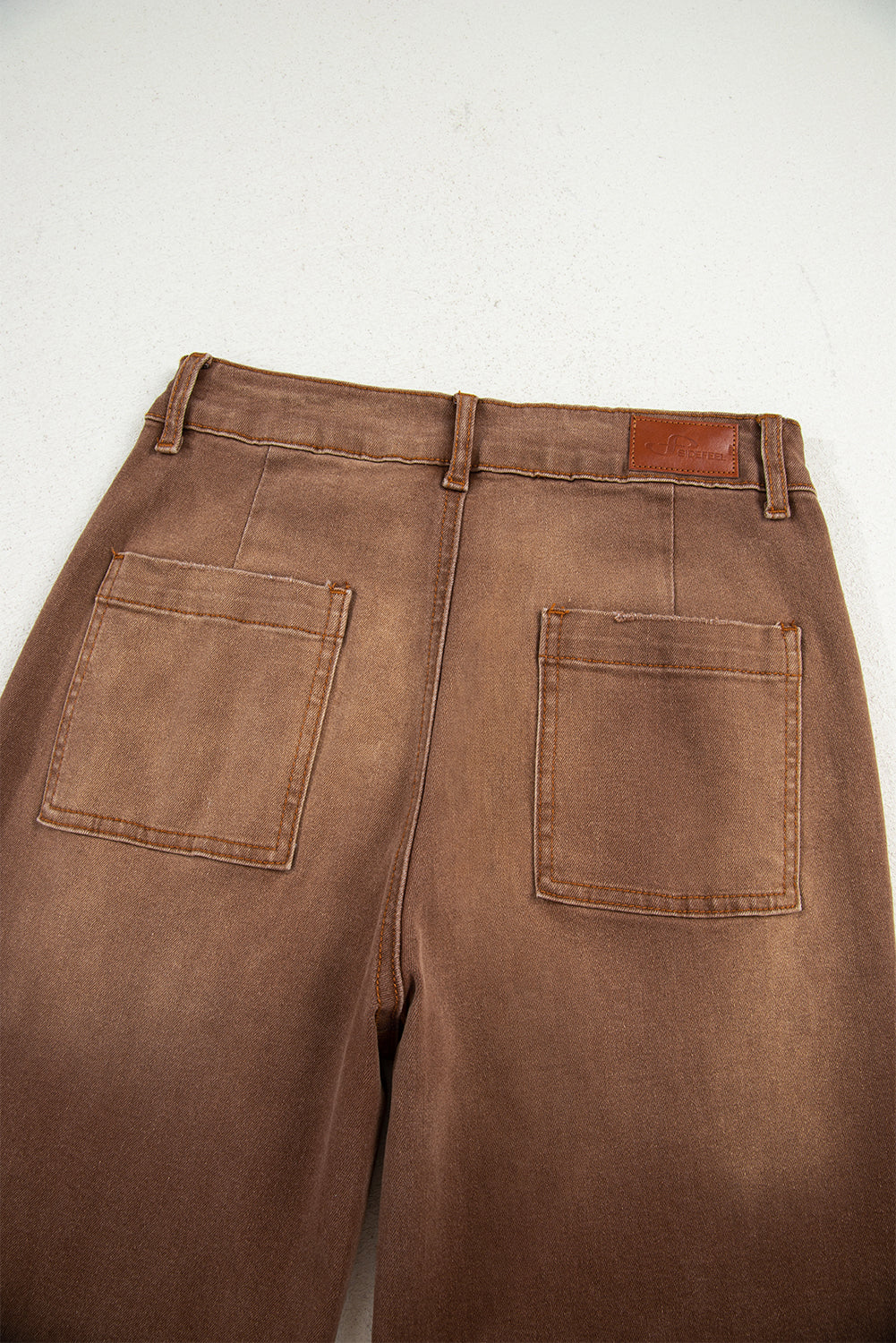 Brown Minimalist Patch Pocket High Waist Shift Jeans