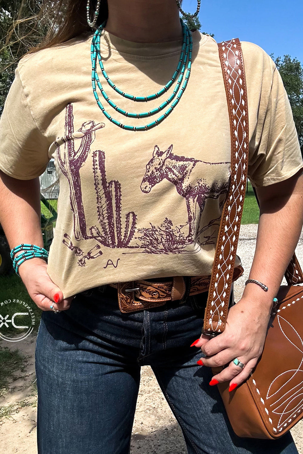 Parchment  Burro Cactus Graphic Crew Neck Plus Size Tee