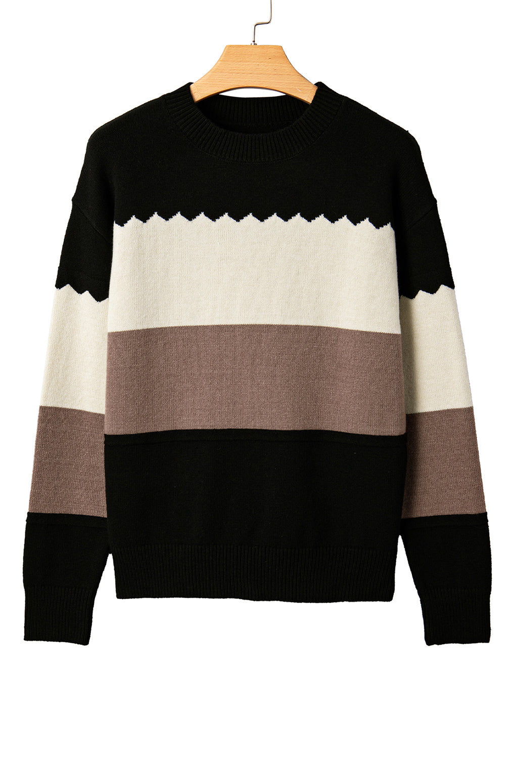 Brown Colorblock Crew Neck Drop Shoulder Sweater
