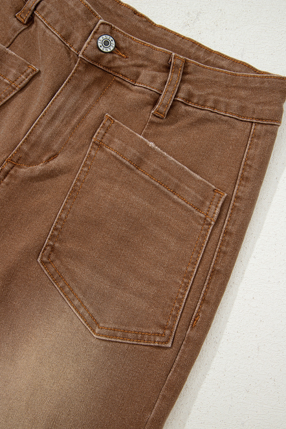 Brown Minimalist Patch Pocket High Waist Shift Jeans