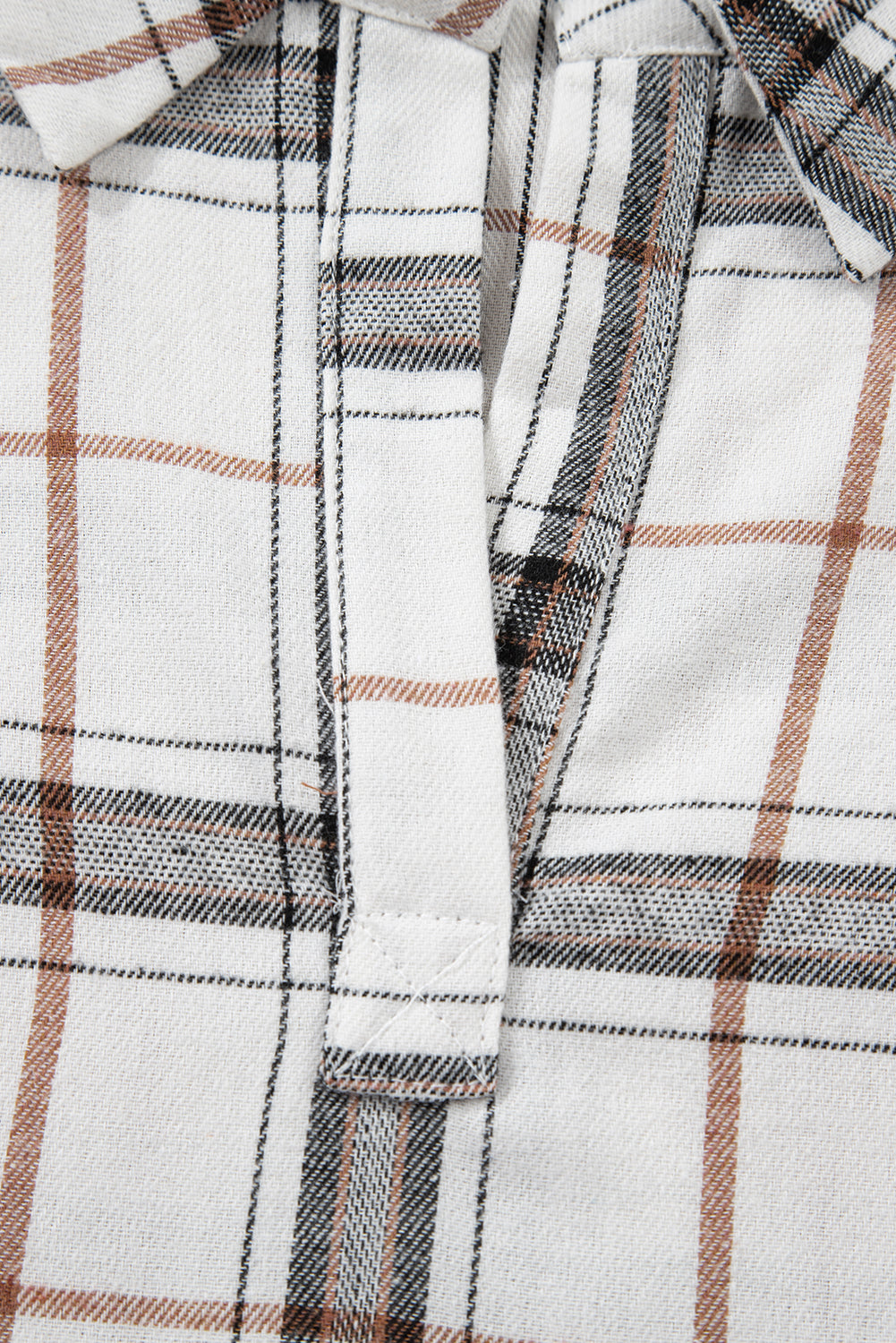 Red Plaid Print Collared V Neck Loose Blouse with Side Slits