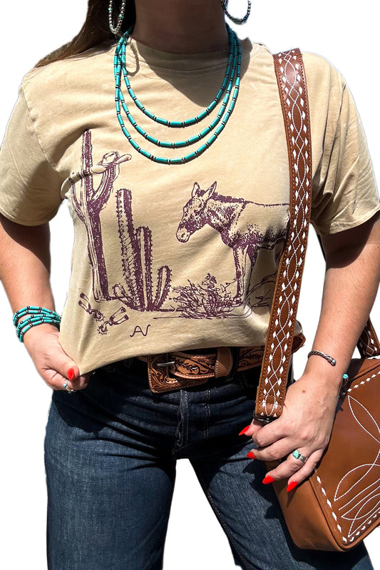 Parchment  Burro Cactus Graphic Crew Neck Plus Size Tee