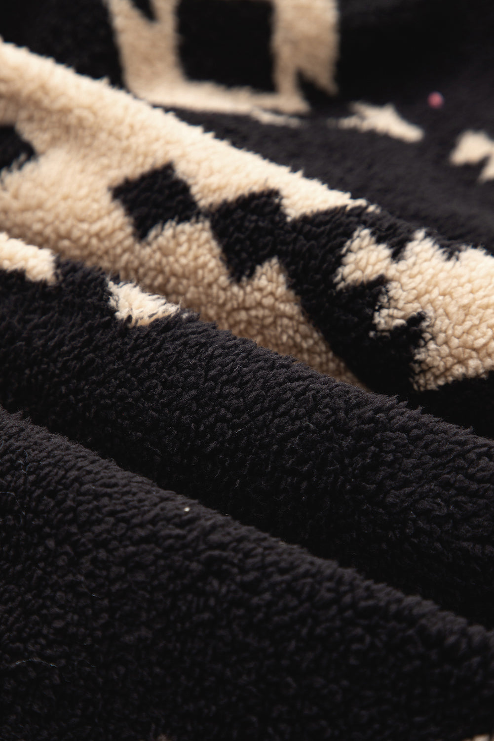 Beige Vintage Geometric Half Zip Plush Sweatshirt