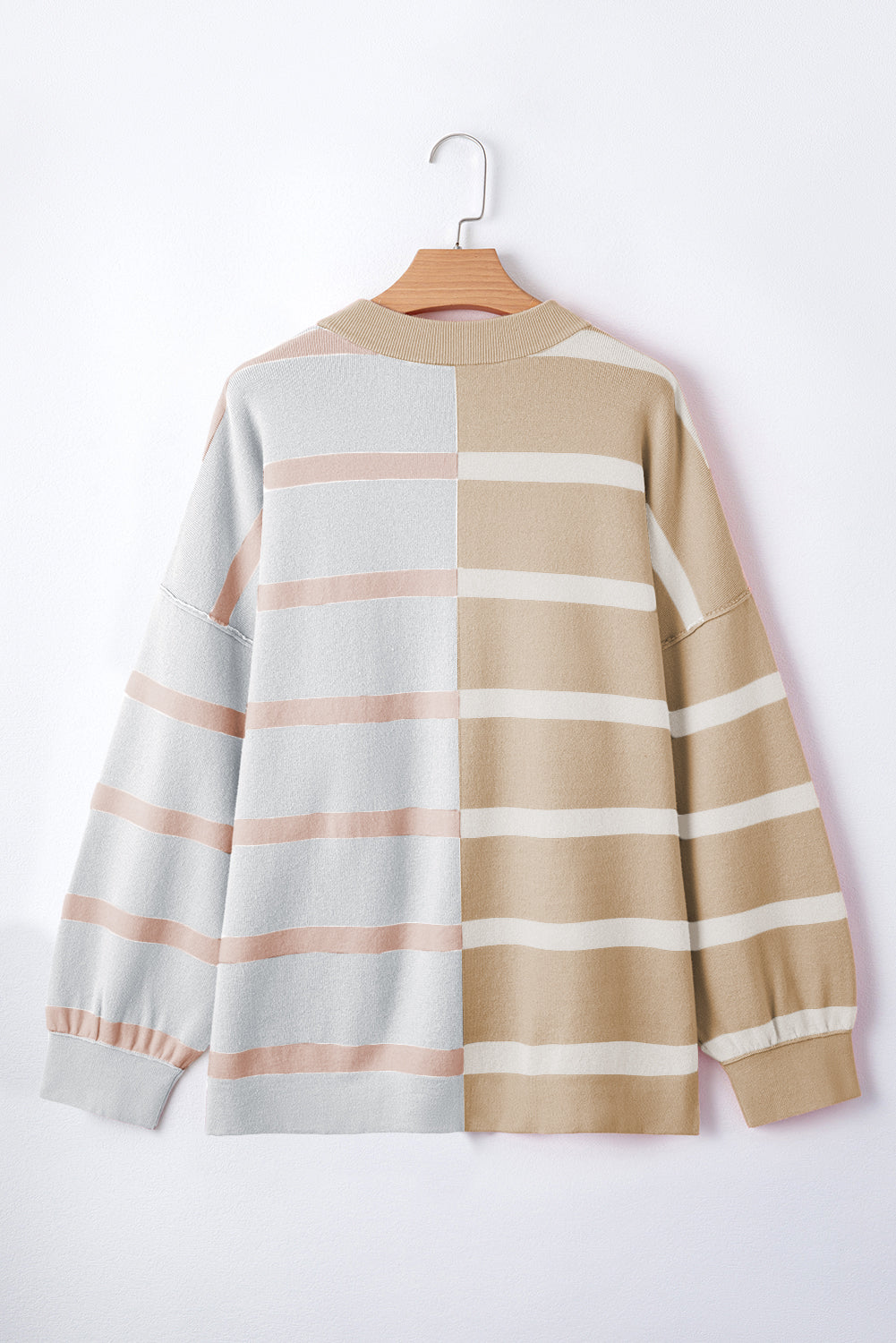 Blue Stripe Exposed Seam Patchwork Loose Sweater