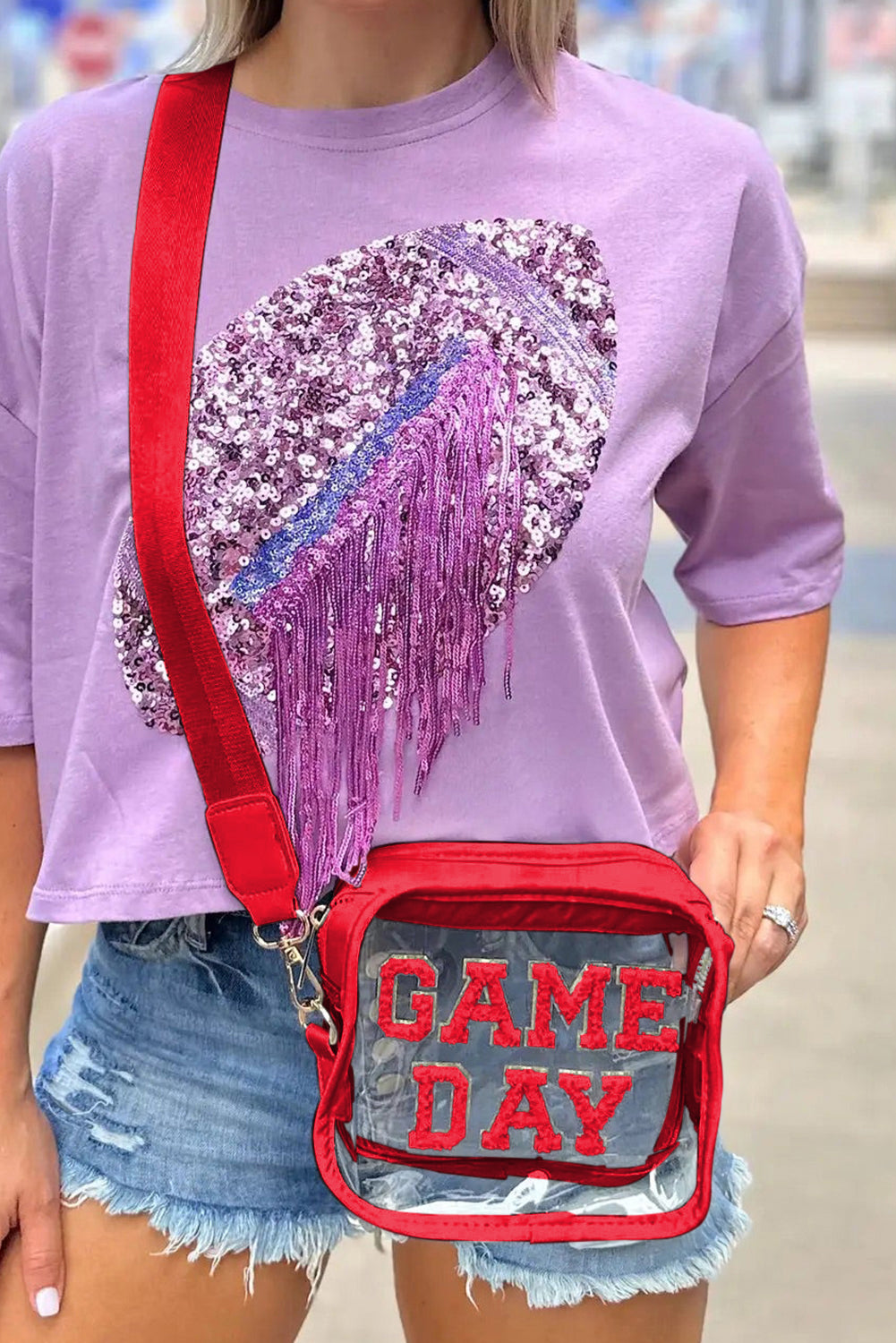 Orange Chenille GAME DAY Pattern Clear Bag