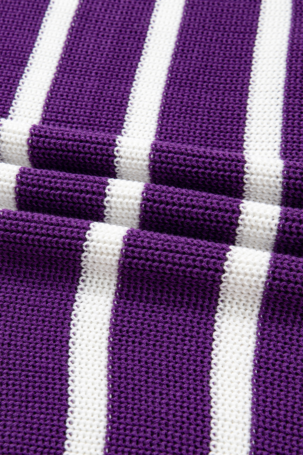 Purple Stripe Raw Edge Patched Pocket Short Sleeve Knit Sweater