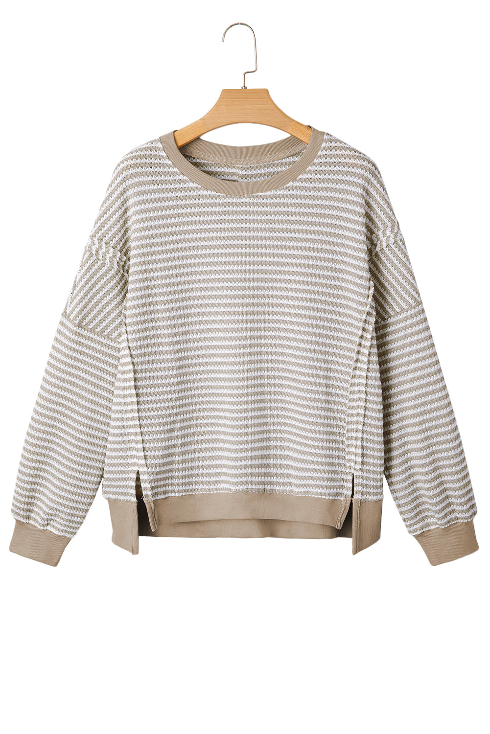 Red Stripe Ribbed Trim Drop Shoulder Long Sleeve Oversized Top