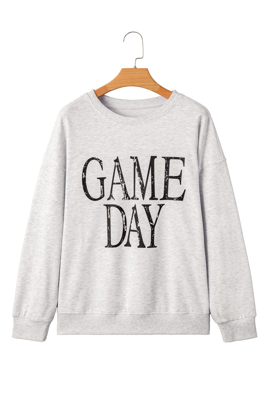 Black GAME DAY Vintage Washed Letter Graphic Baggy Sweatshirt