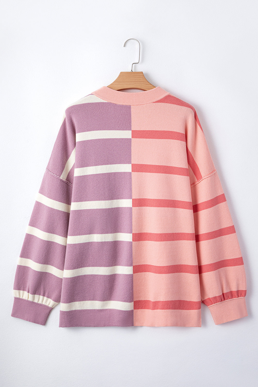 Blue Stripe Exposed Seam Patchwork Loose Sweater