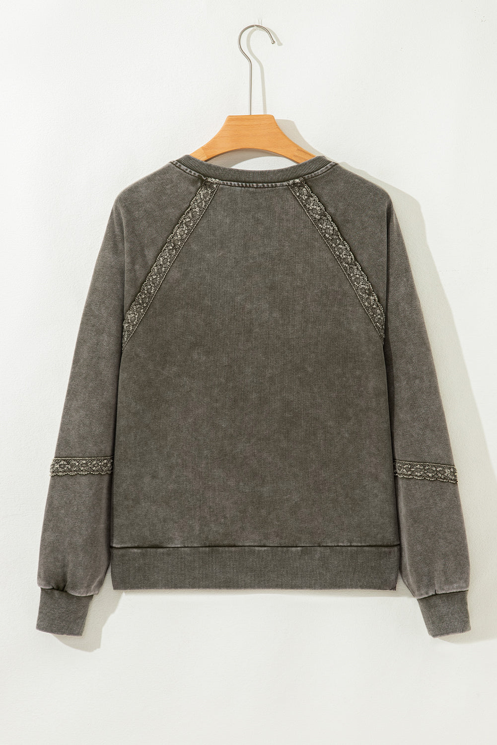 Red Dahlia Lace Applique Notched Neck Mineral Wash Baggy Sweatshirt