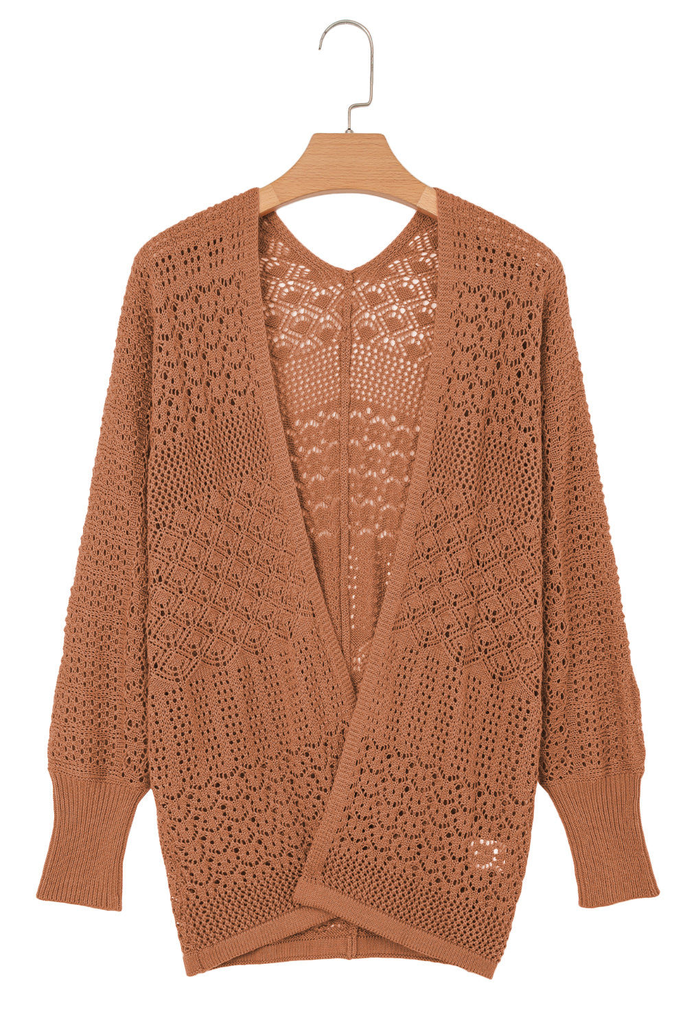 Redwood Burl Mix Pattern Hollow Knit Open Front Cardigan