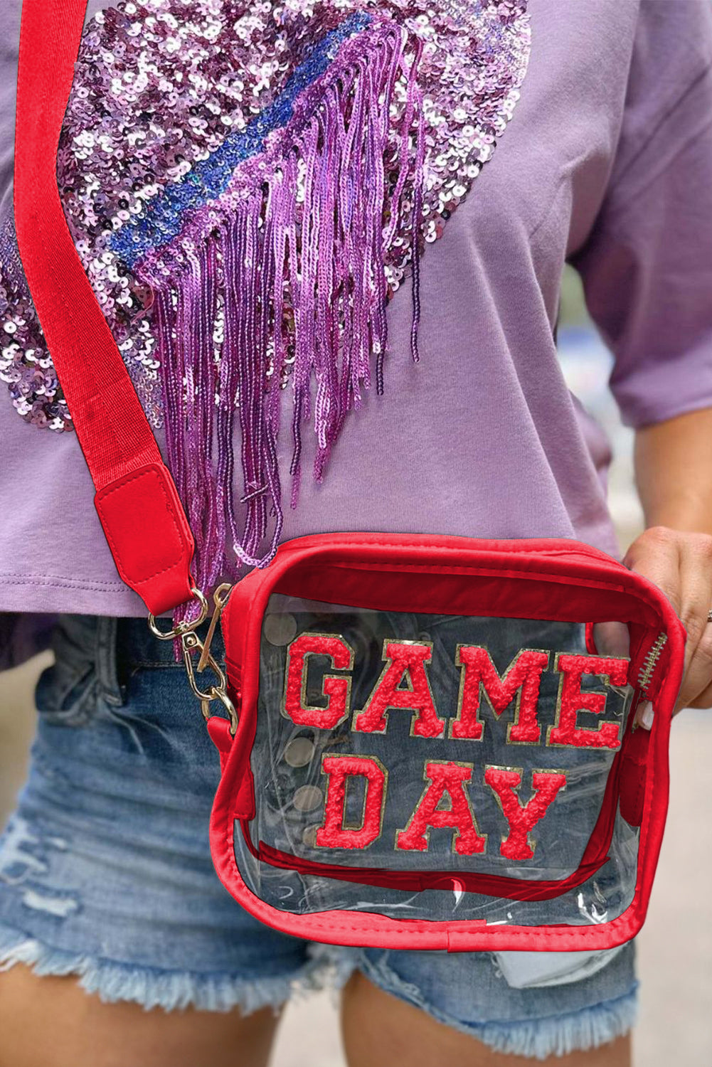 Orange Chenille GAME DAY Pattern Clear Bag