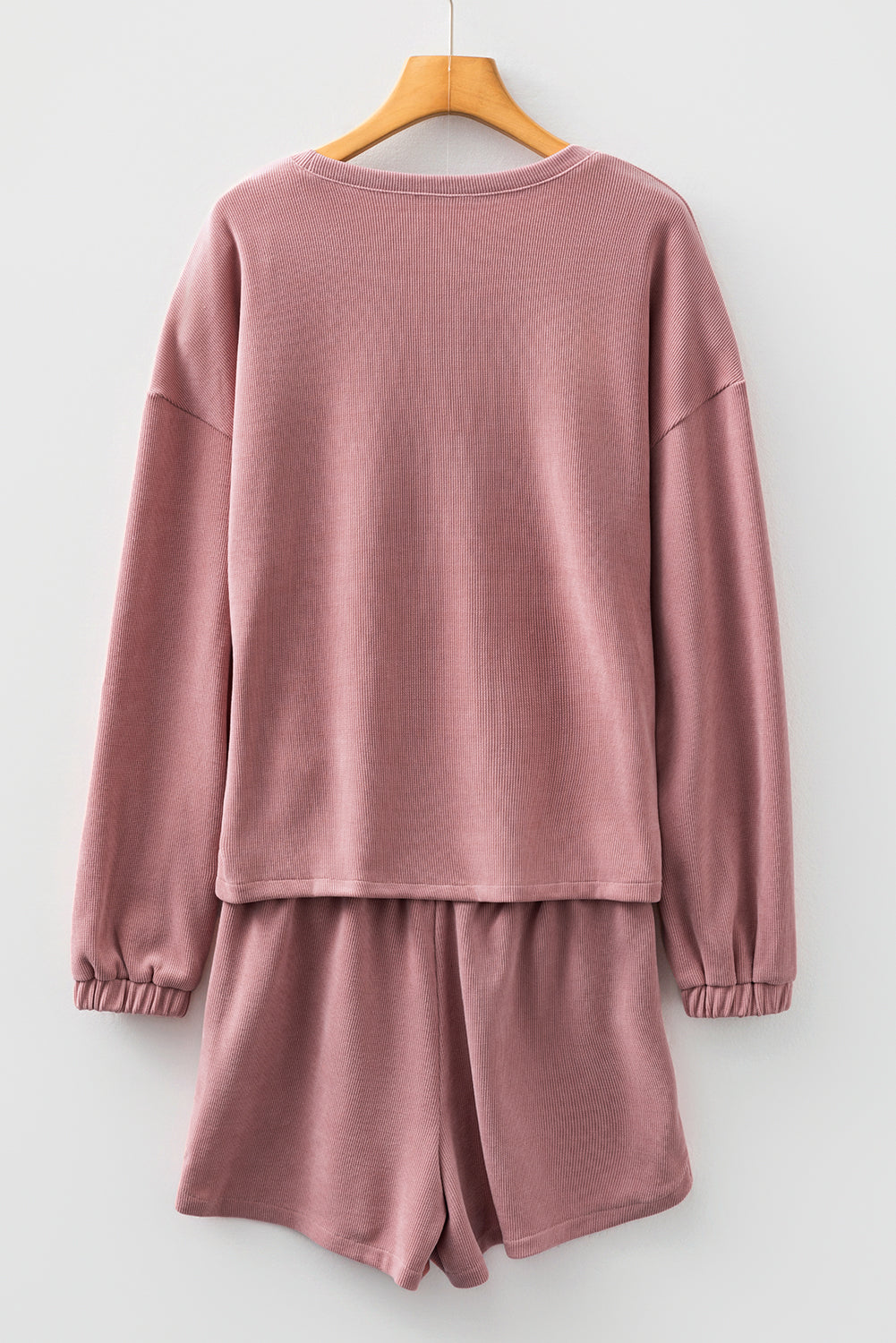 Jet Stream Textured Knit Drop Shoulder Pullover Drawstring Shorts Set