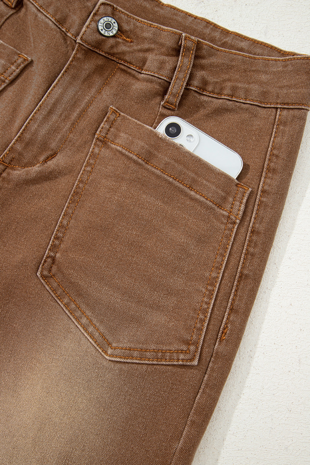 Brown Minimalist Patch Pocket High Waist Shift Jeans