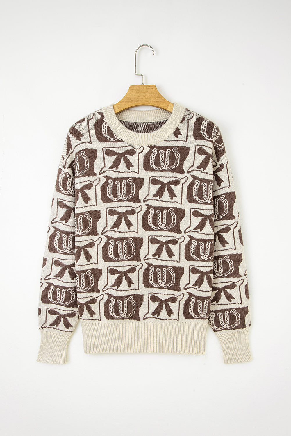 Pink Colorblock Bow Pattern Drop Sleeve Sweater