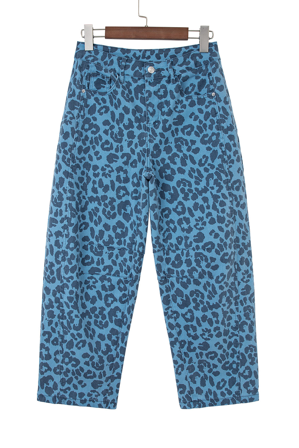 Sky Blue Leopard Print Straight Loose Jeans