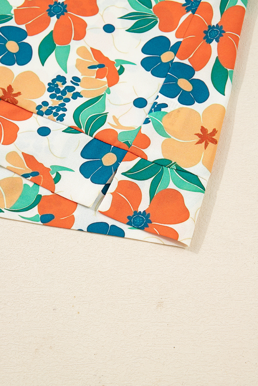 Orange Frilled V Neck Floral Print Bracelet Sleeve Blouse