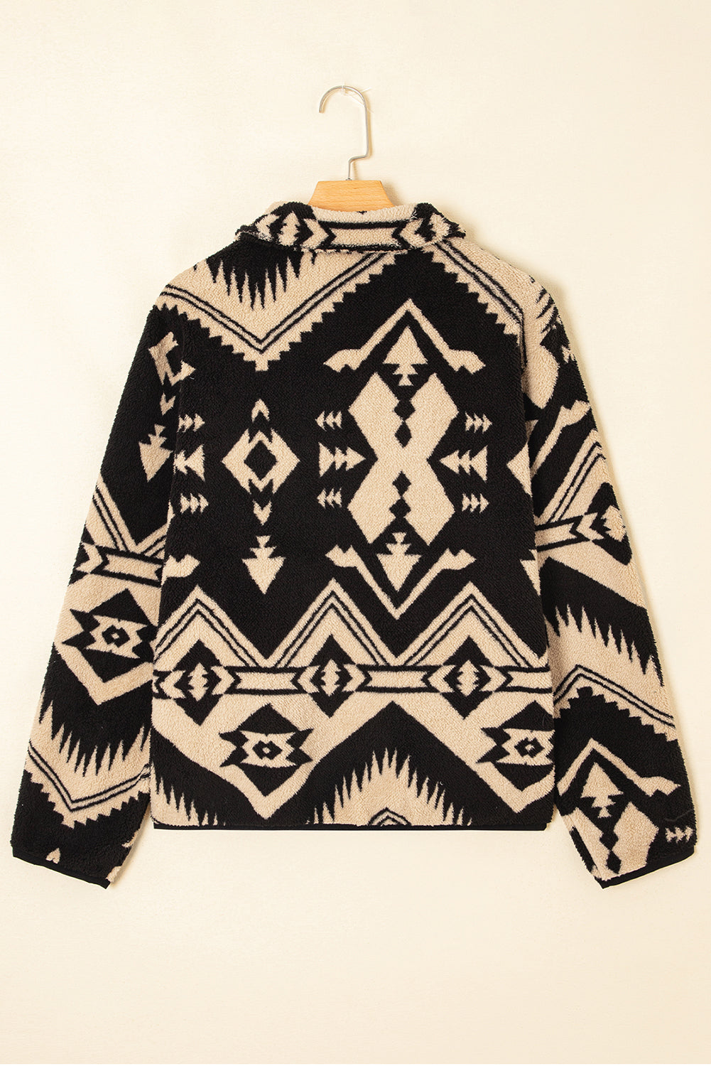 Beige Vintage Geometric Half Zip Plush Sweatshirt