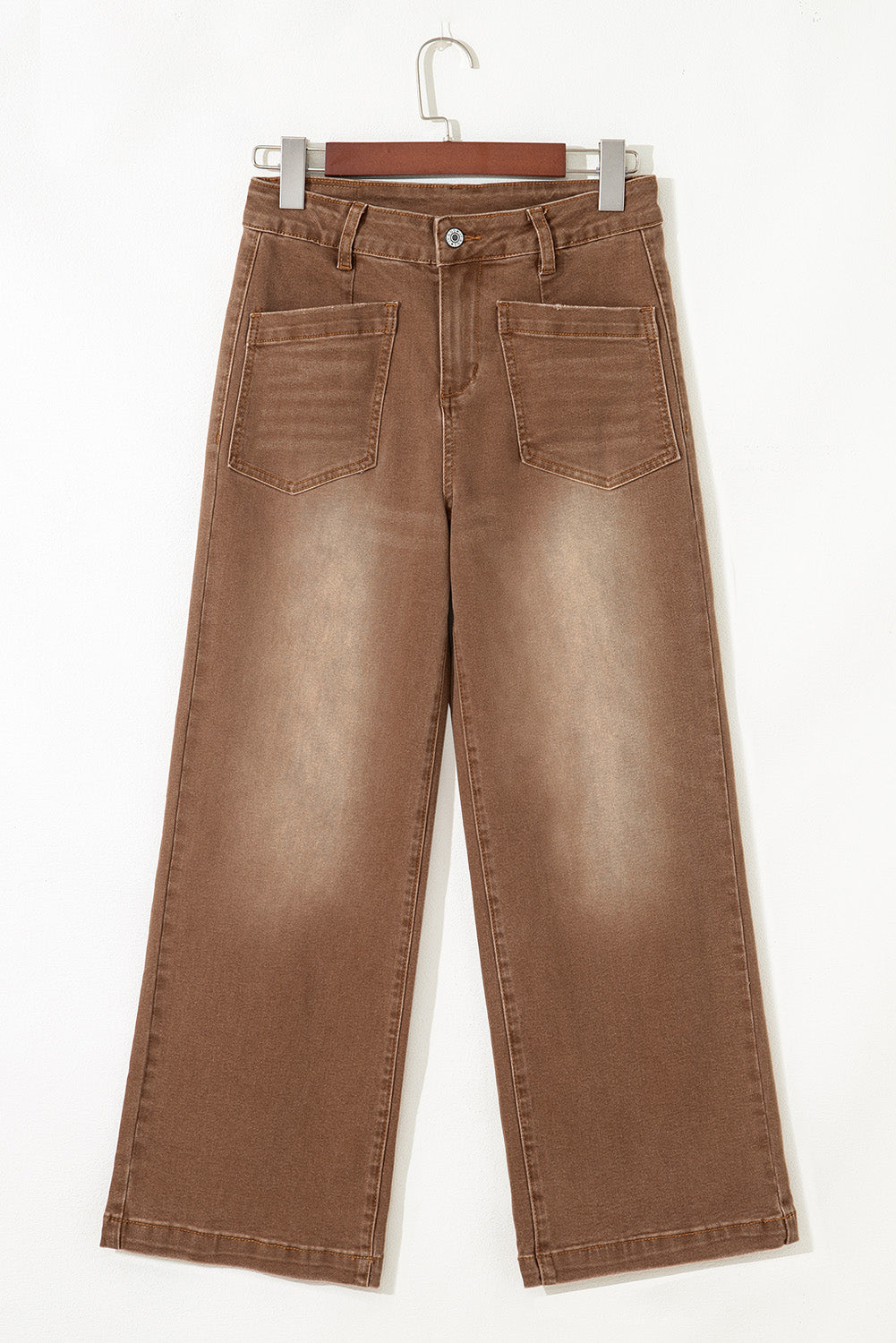 Brown Minimalist Patch Pocket High Waist Shift Jeans