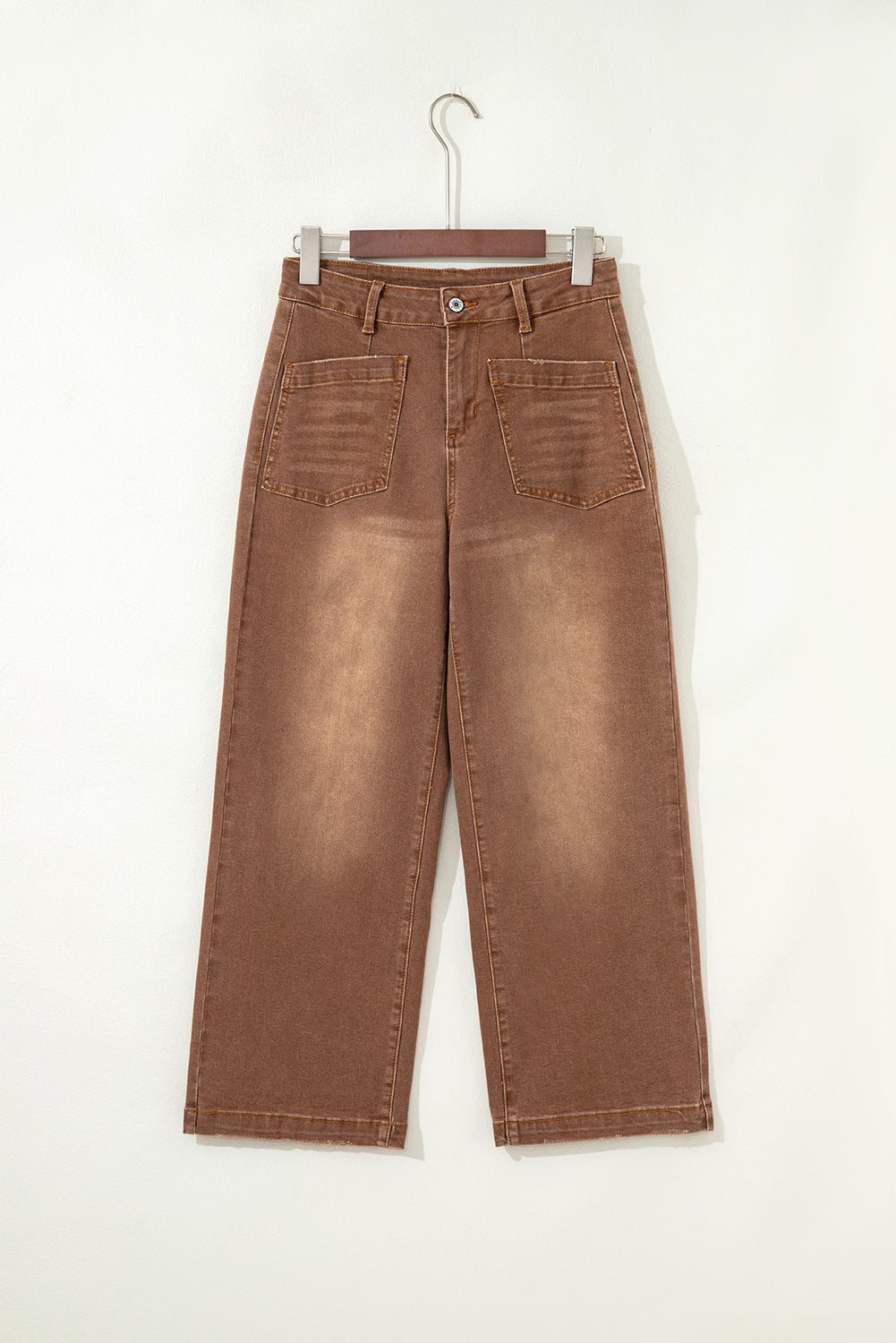 Brown Minimalist Patch Pocket High Waist Shift Jeans
