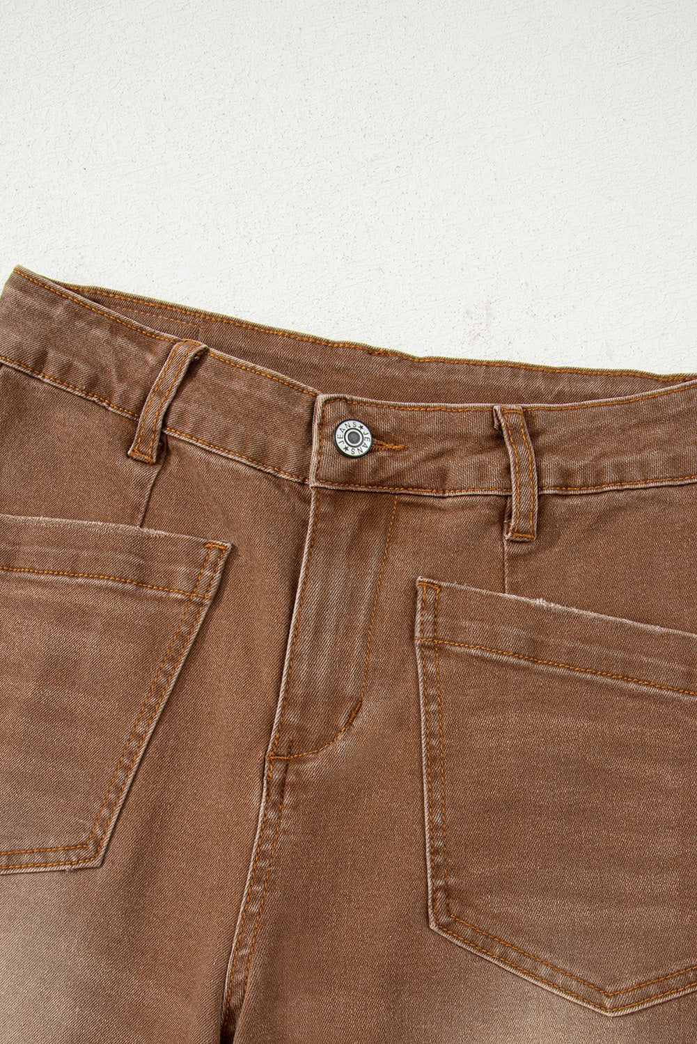 Brown Minimalist Patch Pocket High Waist Shift Jeans