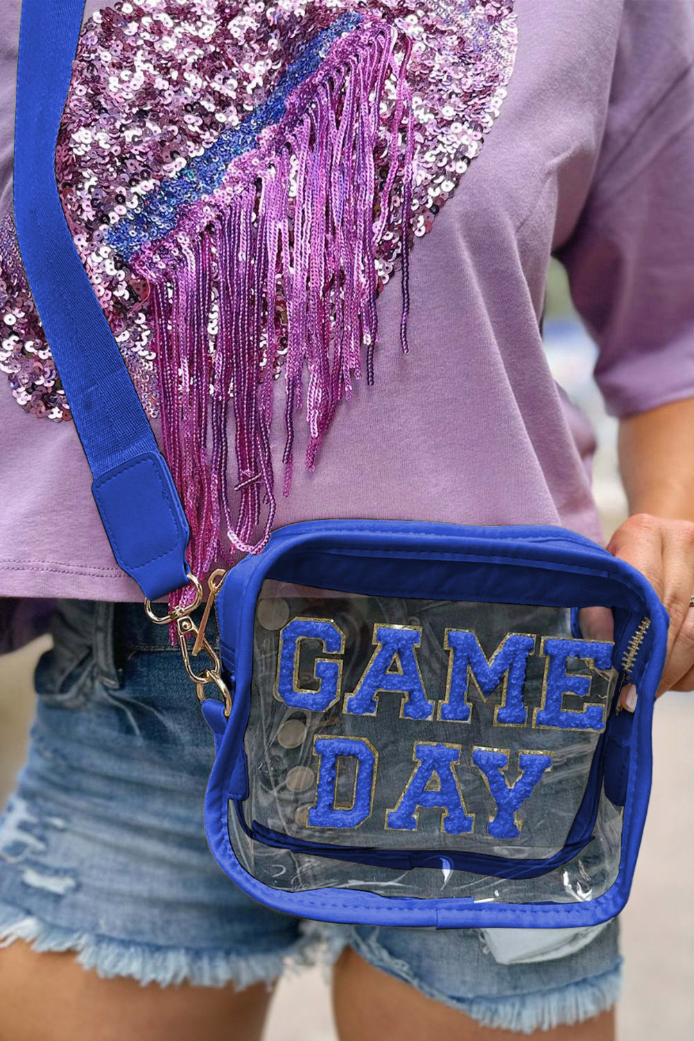 Orange Chenille GAME DAY Pattern Clear Bag