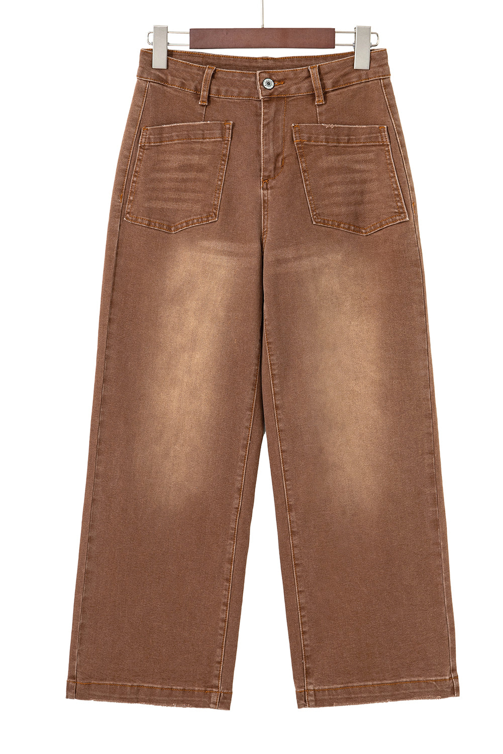 Brown Minimalist Patch Pocket High Waist Shift Jeans