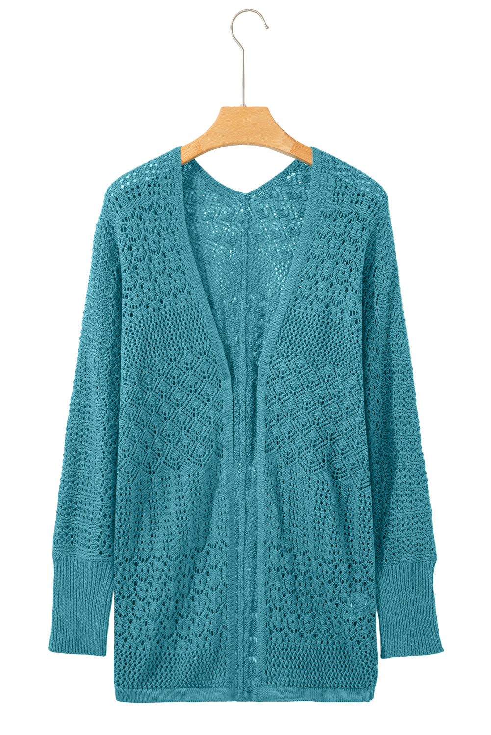 Redwood Burl Mix Pattern Hollow Knit Open Front Cardigan