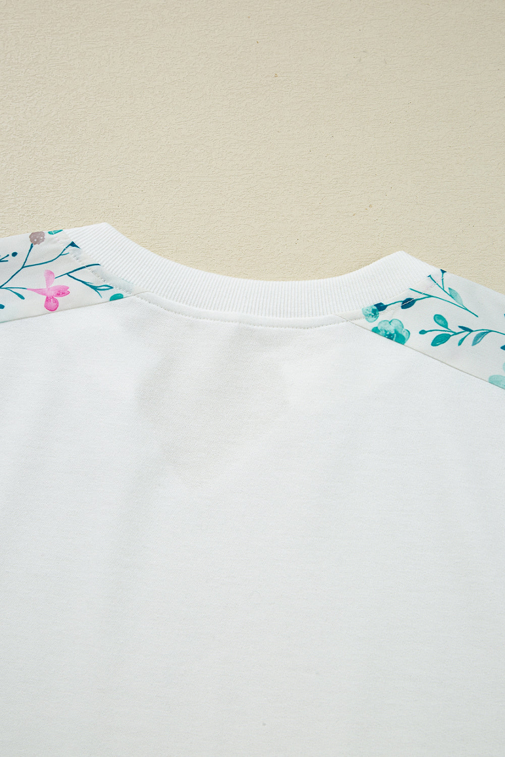 Light Pink Floral Colorblock Patchwork Notched Neck Long Sleeve Top